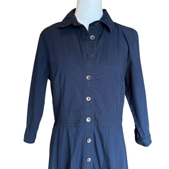 Eshakti Cotton Poplin Trapunto Waist Midi Shirtdress Womens Large 12 Navy Blue - Picture 5 of 11
